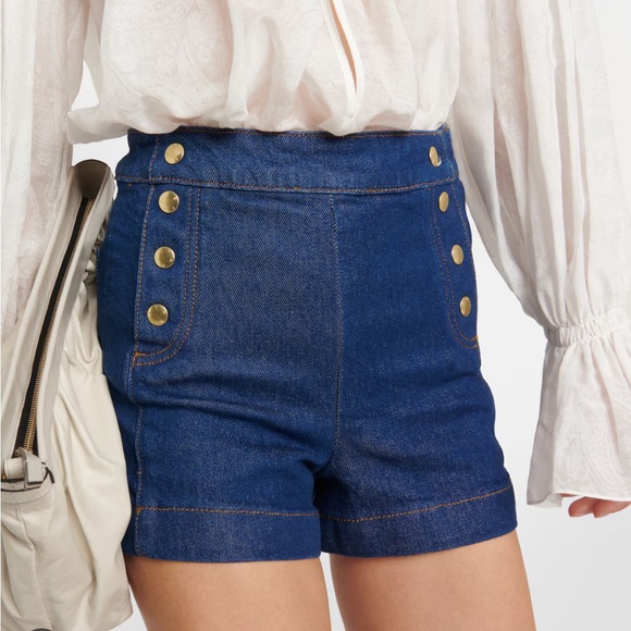 Frame Sailor Snap Short High Waist Denim Shorts 24